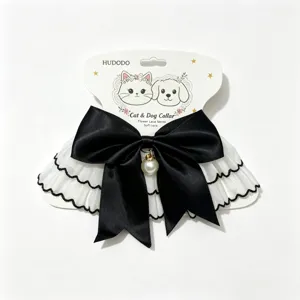 Hübsches Haustier Spitzenhalsband mit schwarzer Schleife und Perle für Katzen und Hunde, Accessoire.