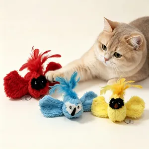 Interactive plush bird cat toy set with colorful feathers and interactive sound features