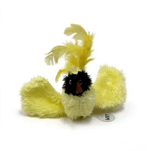 Interactive plush bird cat toy with feathers and sound function for daily pet entertainment.