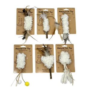 Natural wool cat toy teaser interactive feather self-play pet teeth cleaning enrichment