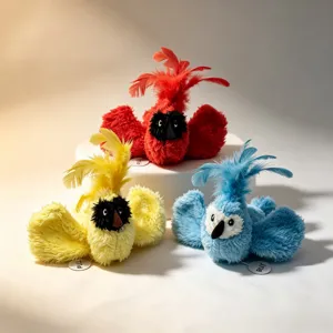Interactive cat toy plush bird realistic sound squeaker playful pet supplies set of 3 multi-color