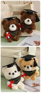 Schattige afstudeer beer pluche speelgoed sleutelhanger, zachte knuffel tas hanger voor cadeau.