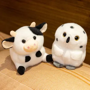 Bonitos peluches de animales búho y vaca, muñecos de tela suaves para niños, decoración.