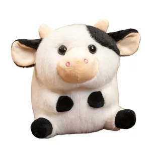 Lindo peluche de vaca blanco y negro, muñeca de peluche regordeta para niños y juego suave.