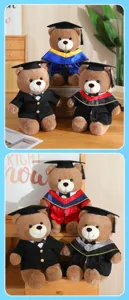 Schattige afstudeer teddybeer pluche speelgoed met doktersmuts en jurk zachte pop