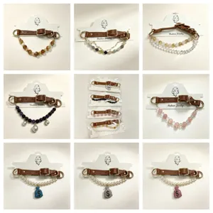 Luxe Kristal Parel Huisdier Halsband PU Leer Strass Kat Hond Halsketting Verstelbaar Schitterend Huisdier Sieraden Accessoires