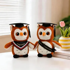 Cute graduation owl plush toy with doctoral cap and stole, perfect graduation gift for students.