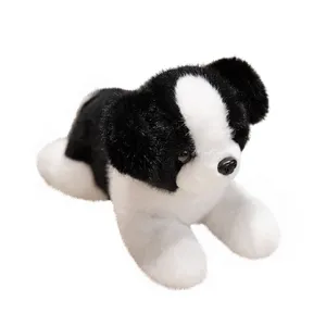 Black and white border collie plush toy cute stuffed puppy doll for kids main view