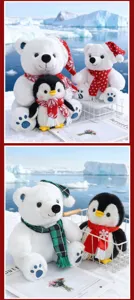 Adorables peluches ours polaire et pingouin avec écharpe, jouets doux pour les enfants.