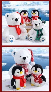 Joli set de peluche ours polaire et pingouin avec écharpe pour beau cadeau d'enfants