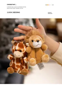 Mignon porte-clés en peluche avec adorables pendentifs girafe et lion pour sac à main.