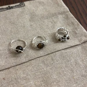 Ensemble de bagues en oeil de tigre en fil fait main, beaux bijoux de doigt bohèmes.