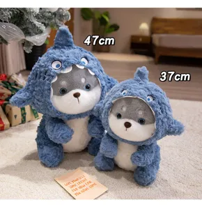 Jouet peluche chien requin créatif, poupée husky avec capuche requin, coussin d'apaisement pour enfants.