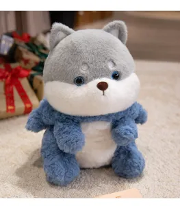 Mignon peluche chien husky gris requin poupée en peluche douce oreiller de sommeil