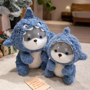 Adorable peluche chien requin, poupée husky en tissu doux pour compagnie d'enfants et oreiller apaisant.
