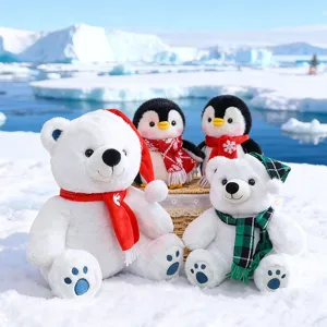Mignon Simulation Écharpe Ours Polaire Pingouin Peluche En Peluche Enfant Compagnon Poupée Réconfortante Cadeau de Noël