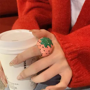 Chique geëmailleerde aardbei ring zoete cool macaron fruit vingerring voor dagelijks