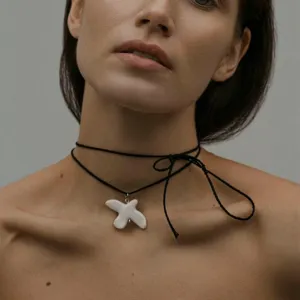 Trendy Ceramic Peace Dove Pendant Necklace For Women Elegant Artificial Pearl Sweater Chain Adjustable Waist Belt Cord Accessory