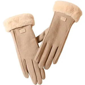 Women winter warm gloves khaki fleece lined thick touchscreen gloves main view display