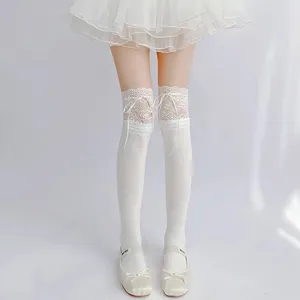 Chaussettes hautes blanches en dentelle, style lolita JK douces pour femmes printemps été.