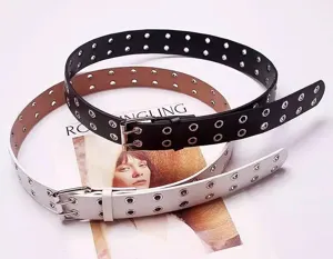 Unisex punk double grommet leather belt set, stylish black and white jeans belt for women men.