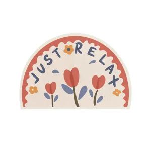 Non Slip Semi Circular Floor Mat Absorbent Polyester Rug With Floral Print And Inspirational Quotes For Home