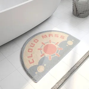 Semi-circular absorbent bathroom floor mat, anti-slip soft carpet for home toilet and door.