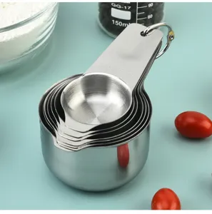 Stainless steel measuring cups 7 piece baking spoons kitchen cooking tool with ring