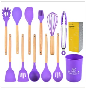 Set di utensili da cucina in silicone 12 pezzi con manici in legno viola cucina