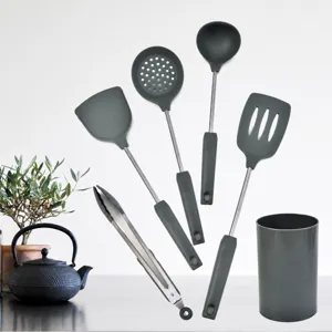 Silicone kitchen utensil set 6pcs cooking tools spatula ladle with holder storage container