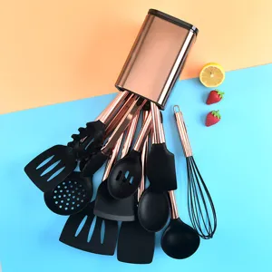 Juego de Utensilios de Cocina de Silicona Mango Chapado en Oro Antiadherente Resistente al Calor