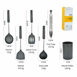 Silicone kitchen utensil set with storage bucket 6pcs cooking tools kitchen gadgets white