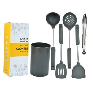 Silicone kitchen utensil set with holder cooking tools 6pcs kitchenware main view