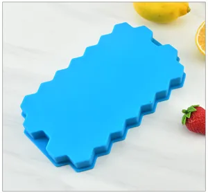 Blue silicone honeycomb ice cube tray mold for home kitchen DIY drinks making tools detail view.