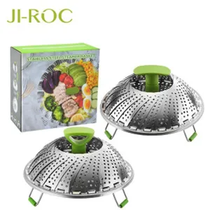 Cesta de vapor plegable de acero inoxidable con asas de silicona para cocinar facil.