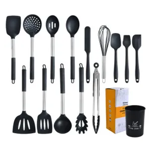 Set de utensilios de cocina de silicona resistente al calor espátula cuchara soporte