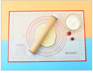 Baking silicone pastry mat with rolling pin set, non-stick kneading dough mat with measurement.