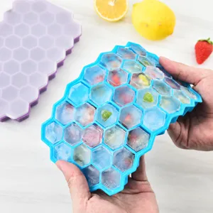 Silicone Honeycomb Ice Cube Tray with Lid Flexible Grid Mold for DIY Home Kitchen Drinks