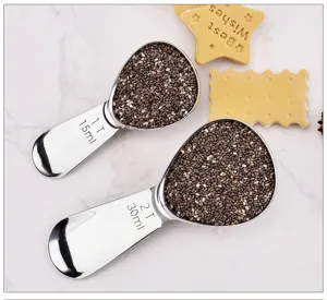 Stainless steel measuring spoon set with clear capacity markings for baking kitchen cooking tool