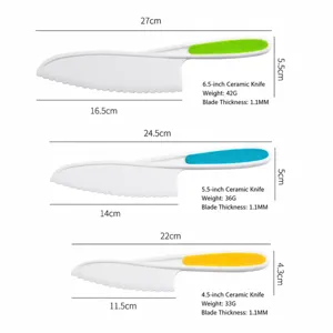 Children plastic cake knife serrated fruit bread cutter set with size specifications