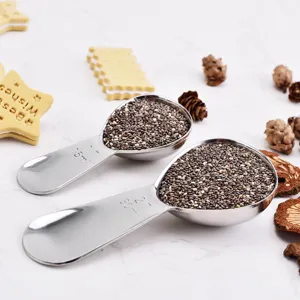 Stainless steel measuring spoons set of two with clear capacity scale for baking tool.