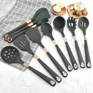 Premium silicone kitchen utensils set with heat-resistant spatula and ladle tools.