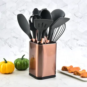 Silicone kitchen utensils set with holder, heat resistant cooking tools for kitchen.