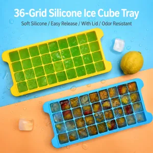 Vassoio per ghiaccio in silicone a 36 griglie con coperchio, stampo flessibile.