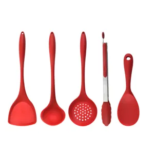 Red silicone kitchen utensils set heat resistant spatula spoon kitchen cooking tool set