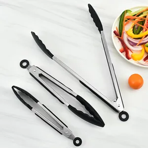 Pinza da cucina in acciaio inossidabile per alimenti, barbecue e cottura con punte in silicone