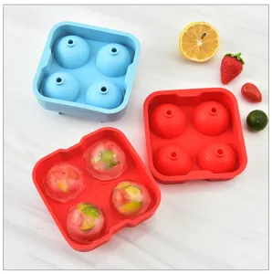 Silicone ice cube tray 4 cavity round sphere ice mold maker for home cocktail whiskey drinks