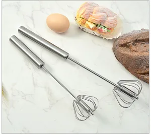 Batidor de huevos semi-automatico de acero inoxidable prensa manual mezclador de cocina.