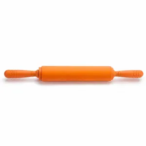 Siliconen deegroller met houten handvat 500mm keuken bakgereedschap voor deeg oranje