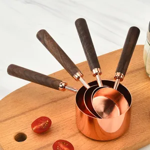 Stainless Steel Measuring Cups And Spoons Set With Walnut Wood Handle Rose Gold Baking Tools For Kitchen Cooking